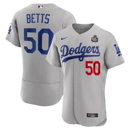 Men's Los Angeles Dodgers #50 Mookie Betts Gray 2024 World Series Alternate Authentic Player Jersey