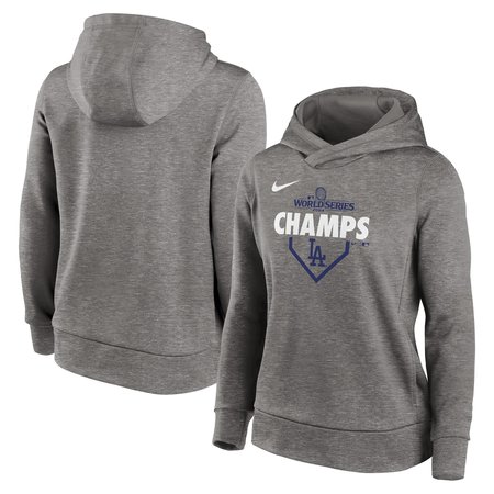 Women's Los Angeles Dodgers Dark Heather Gray 2024 World Series Champions Lockup Pullover Hoodie