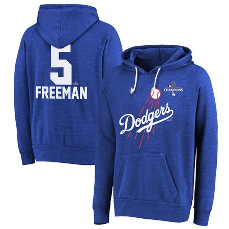 Men's Los Angeles Dodgers #5 Freddie Freeman Threads Royal 2024 World Series Champions Hoodie