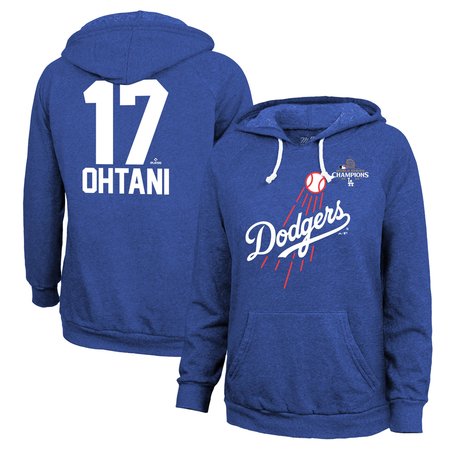 Women's Los Angeles Dodgers #17 Shohei Ohtani Threads Royal 2024 World Series Champions Hoodie