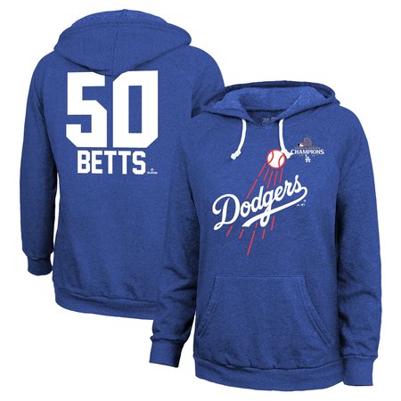 Women's Los Angeles Dodgers #50 Mookie Betts Threads Royal 2024 World Series Champions Hoodie