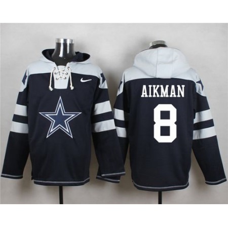 Cowboys #8 Troy Aikman Navy Blue Player Pullover NFL Hoodie