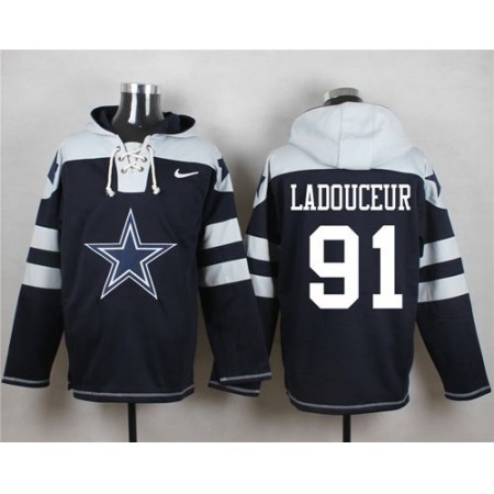 Cowboys #91 L. P. Ladouceur Navy Blue Player Pullover NFL Hoodie