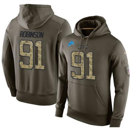 NFL Men's Detroit Lions #91 A'Shawn Robinson Stitched Green Olive Salute To Service KO Performance Hoodie