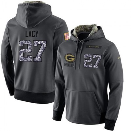 NFL Men's Green Bay Packers #27 Eddie Lacy Stitched Black Anthracite Salute to Service Player Performance Hoodie
