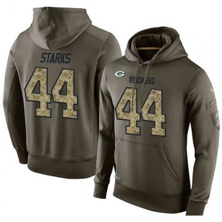 NFL Men's Green Bay Packers #44 James Starks Stitched Green Olive Salute To Service KO Performance Hoodie