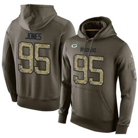 NFL Men's Green Bay Packers #95 Datone Jones Stitched Green Olive Salute To Service KO Performance Hoodie