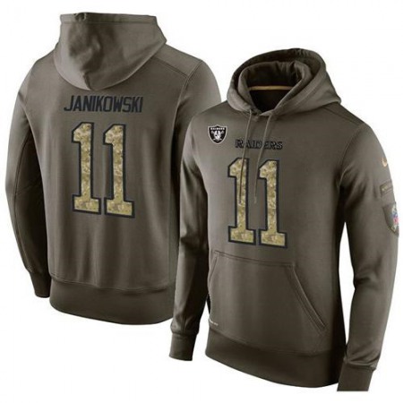 NFL Men's Oakland Raiders #11 Sebastian Janikowski Stitched Green Olive Salute To Service KO Performance Hoodie