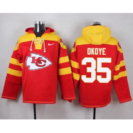 Chiefs #35 Christian Okoye Red Player Pullover NFL Hoodie