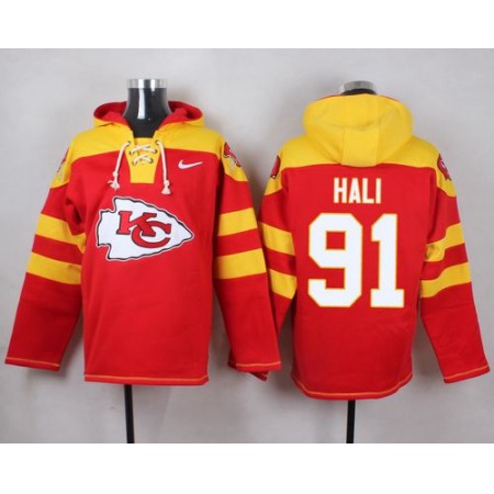 Chiefs #91 Tamba Hali Red Player Pullover NFL Hoodie