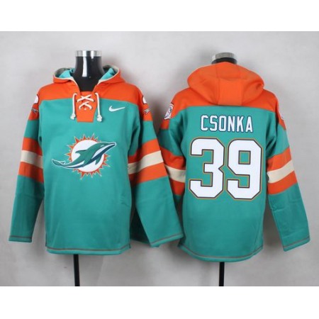 Dolphins #39 Larry Csonka Aqua Green Player Pullover NFL Hoodie