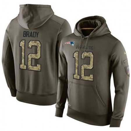 NFL Men's New England Patriots #12 Tom Brady Stitched Green Olive Salute To Service KO Performance Hoodie