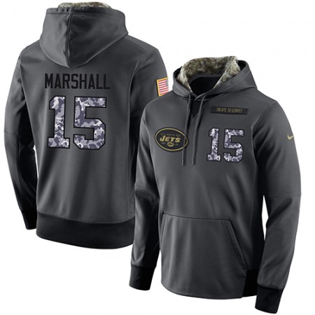 NFL Men's New York Jets #15 Brandon Marshall Stitched Black Anthracite Salute to Service Player Performance Hoodie