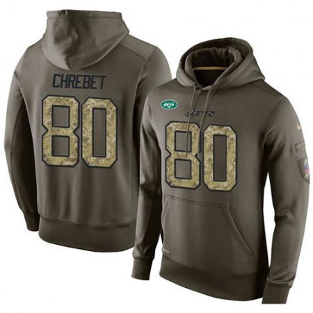 NFL Men's New York Jets #80 Wayne Chrebet Stitched Green Olive Salute To Service KO Performance Hoodie