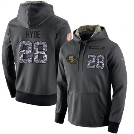 NFL Men's San Francisco 49ers #28 Carlos Hyde Stitched Black Anthracite Salute to Service Player Performance Hoodie