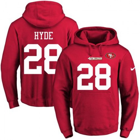 49ers #28 Carlos Hyde Red Name & Number Pullover NFL Hoodie