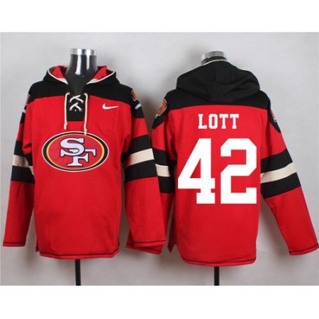 49ers #42 Ronnie Lott Red Player Pullover NFL Hoodie