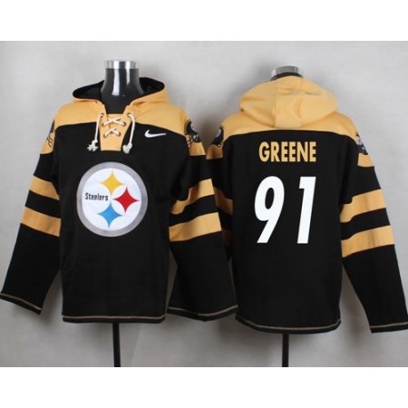 Steelers #91 Kevin Greene Black Player Pullover NFL Hoodie