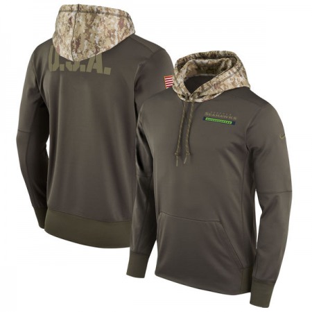 Men's Seattle Seahawks Olive Salute to Service Sideline Therma Pullover Hoodie