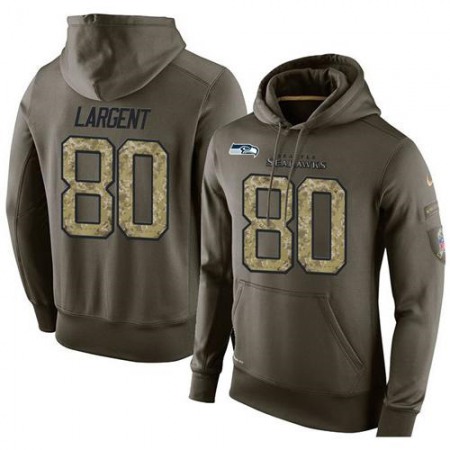 NFL Men's Seattle Seahawks #80 Steve Largent Stitched Green Olive Salute To Service KO Performance Hoodie