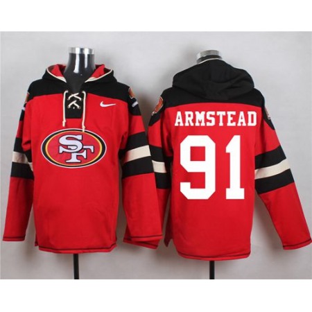 49ers #91 Arik Armstead Red Player Pullover NFL Hoodie