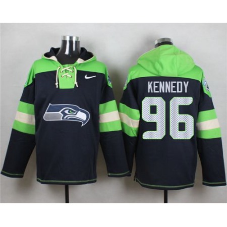 Seahawks #96 Cortez Kennedy Steel Blue Player Pullover NFL Hoodie