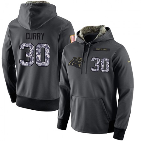 NFL Men's Carolina Panthers #30 Stephen Curry Stitched Black Anthracite Salute to Service Player Performance Hoodie