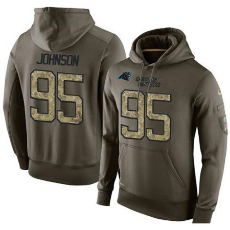 NFL Men's Carolina Panthers #95 Charles Johnson Stitched Green Olive Salute To Service KO Performance Hoodie
