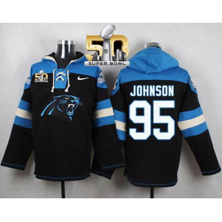 Panthers #95 Charles Johnson Black Super Bowl 50 Player Pullover NFL Hoodie