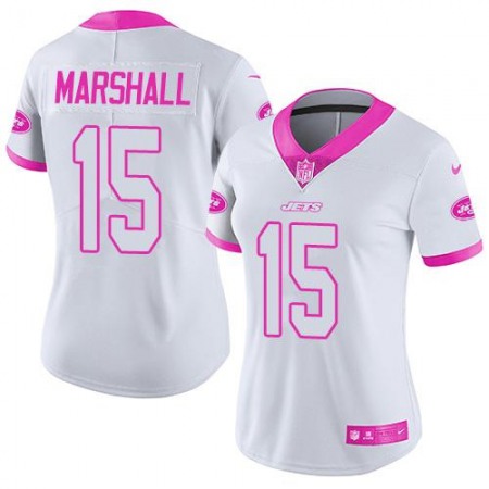 Jets #15 Brandon Marshall White/Pink Women's Stitched NFL Limited Rush Fashion Jersey
