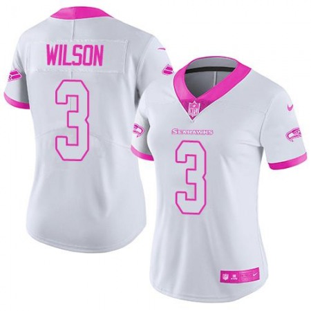 Seahawks #3 Russell Wilson White/Pink Women's Stitched NFL Limited Rush Fashion Jersey