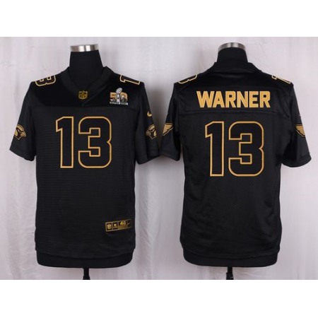 Cardinals #13 Kurt Warner Black Pro Line Gold Collection Men's Stitched NFL Elite Jersey