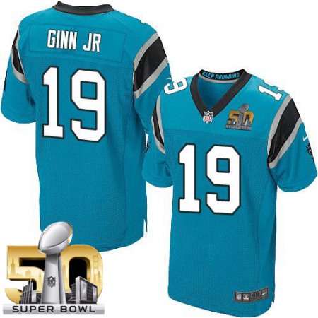 Panthers #19 Ted Ginn Jr Blue Alternate Super Bowl 50 Men's Stitched NFL Elite Jersey
