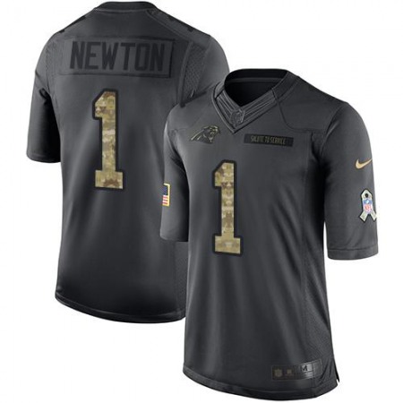 Panthers #1 Cam Newton Black Men's Stitched NFL Limited 2016 Salute to Service Jersey