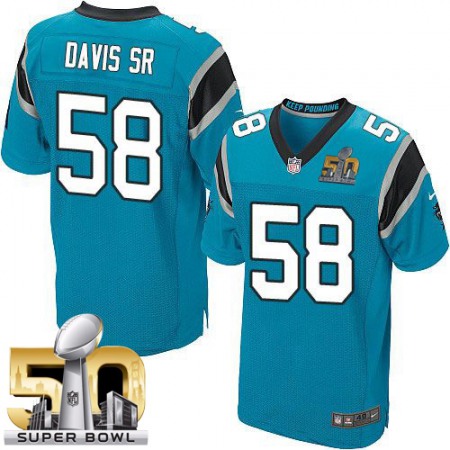 Panthers #58 Thomas Davis Sr Blue Alternate Super Bowl 50 Men's Stitched NFL Elite Jersey