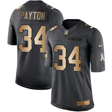 Bears #34 Walter Payton Black Men's Stitched NFL Limited Gold Salute To Service Jersey