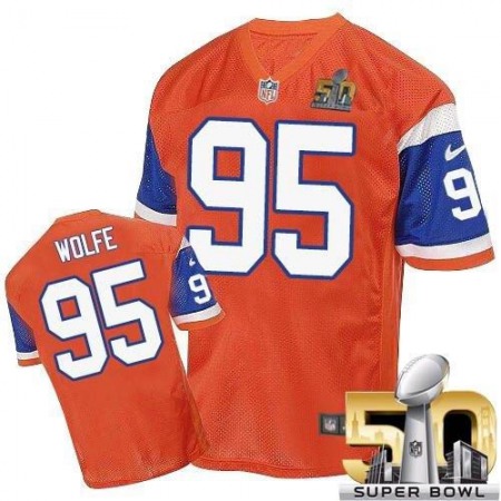 Broncos #95 Derek Wolfe Orange Throwback Super Bowl 50 Men's Stitched NFL Elite Jersey