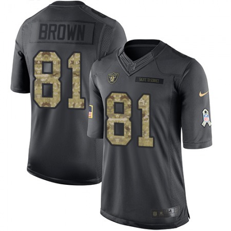 Raiders #81 Tim Brown Black Men's Stitched NFL Limited 2016 Salute To Service Jersey