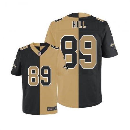 Saints #89 Josh Hill Black/Gold Men's Stitched NFL Elite Split Jersey