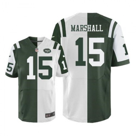 Jets #15 Brandon Marshall Green/White Men's Stitched NFL Elite Split Jersey