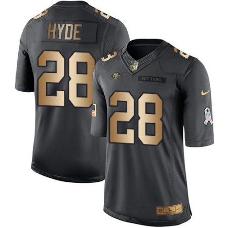 49ers #28 Carlos Hyde Black Men's Stitched NFL Limited Gold Salute To Service Jersey