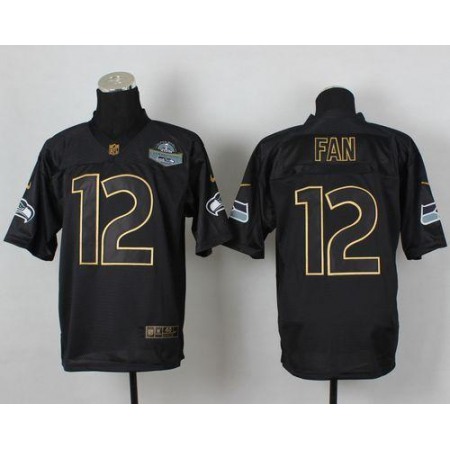Seahawks #12 Fan Black Gold No. Fashion Men's Stitched NFL Elite Jersey