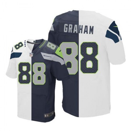 Seahawks #88 Jimmy Graham White/Steel Blue Men's Stitched NFL Elite Split Jersey