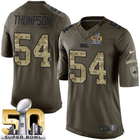 Panthers #54 Shaq Thompson Green Super Bowl 50 Youth Stitched NFL Limited Salute to Service Jersey