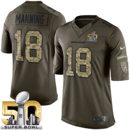 Broncos #18 Peyton Manning Green Super Bowl 50 Youth Stitched NFL Limited Salute to Service Jersey