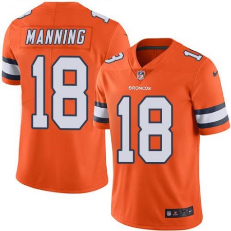 Broncos #18 Peyton Manning Orange Youth Stitched NFL Limited Rush Jersey