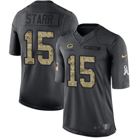 Packers #15 Bart Starr Black Youth Stitched NFL Limited 2016 Salute to Service Jersey