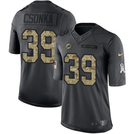 Dolphins #39 Larry Csonka Black Youth Stitched NFL Limited 2016 Salute to Service Jersey