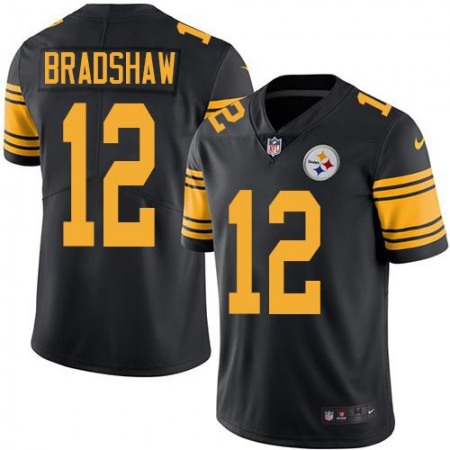 Steelers #12 Terry Bradshaw Black Youth Stitched NFL Limited Rush Jersey