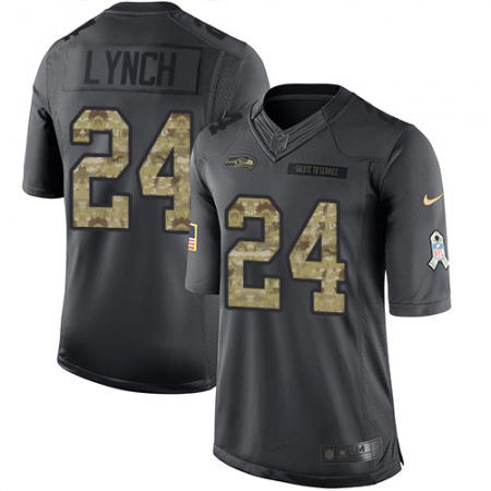 Seahawks #24 Marshawn Lynch Black Youth Stitched NFL Limited 2016 Salute to Service Jersey